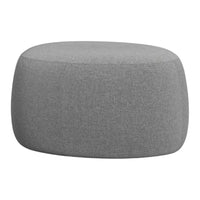 Stylish light gray ottoman with a textured fabric pattern, perfect for modern decor.