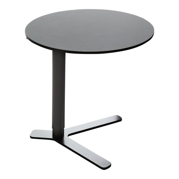 Round black side table with a sleek, minimalist design and a sturdy tripod base. Perfect for modern decor.