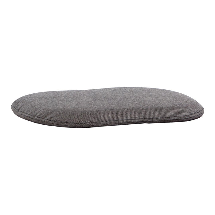 Gray oval-shaped cushion with a textured fabric pattern, perfect for stylish home decor.
