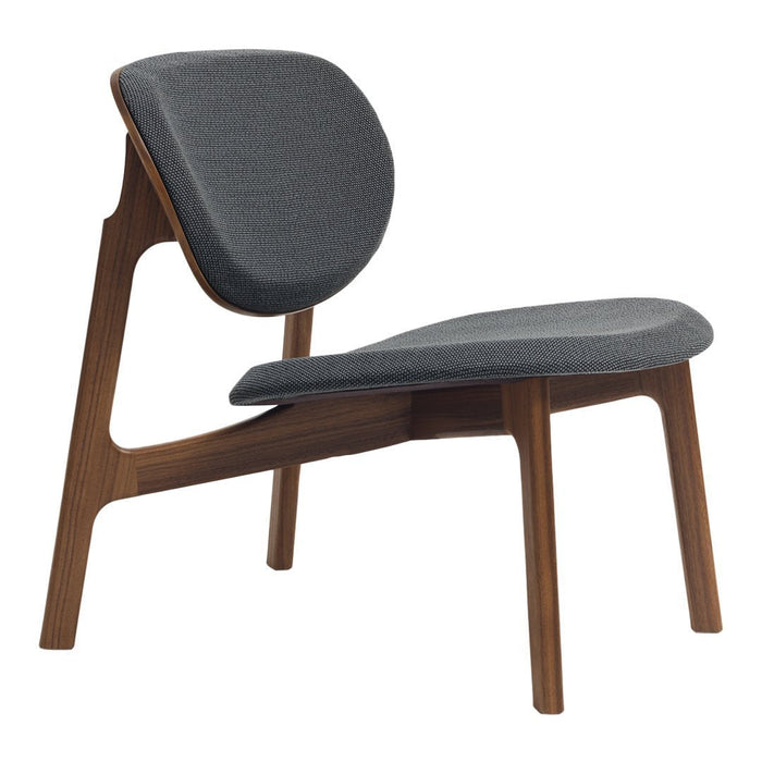 Stylish mid-century chair with a sleek gray fabric seat and natural wood legs, showcasing a modern minimalist design.