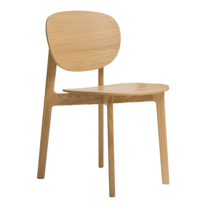 Light oak wooden chair with a smooth, minimalist design, featuring a natural wood finish and clean lines.