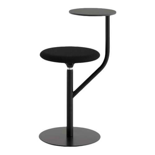Modern black two-tiered side table with smooth surfaces and a minimalist design. Perfect for contemporary decor.