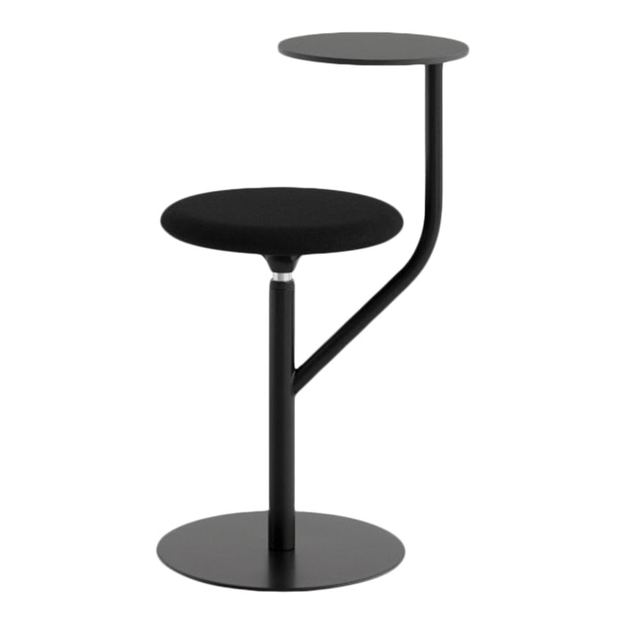 Modern black two-tiered side table with smooth surfaces and a minimalist design. Perfect for contemporary decor.