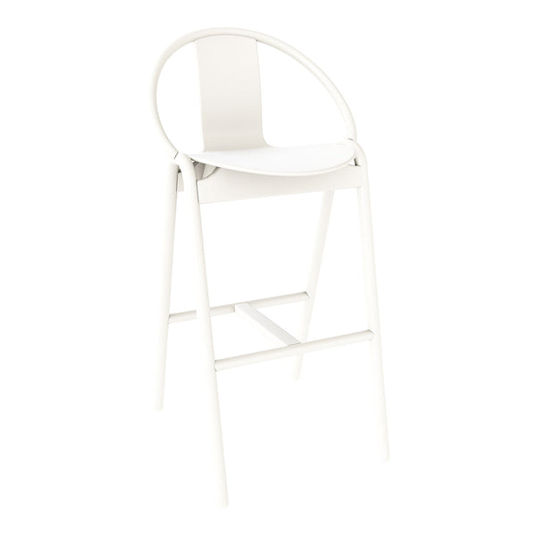 White modern bar stool with a sleek, minimal design and smooth, clean lines. Perfect for contemporary spaces.