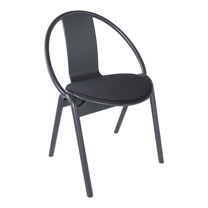 Black modern chair with a sleek, circular design and minimalist aesthetic, featuring a smooth matte finish.