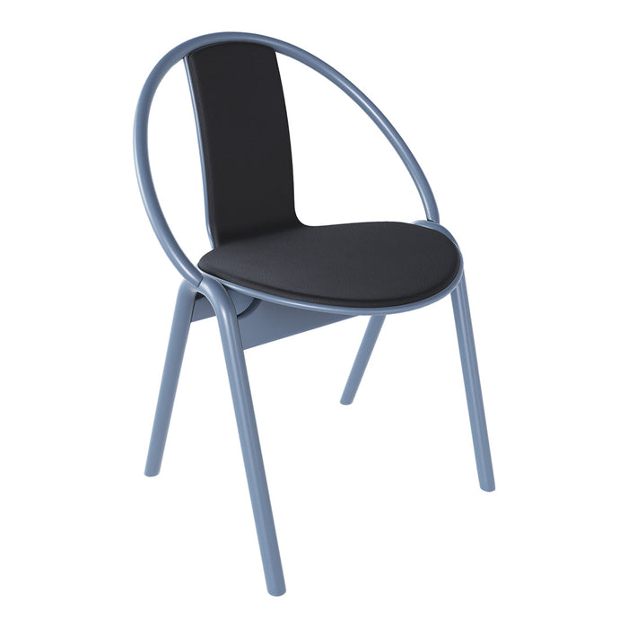 Modern blue chair with a sleek, minimalist design and a contrasting black seat and backrest. Ideal for contemporary spaces.