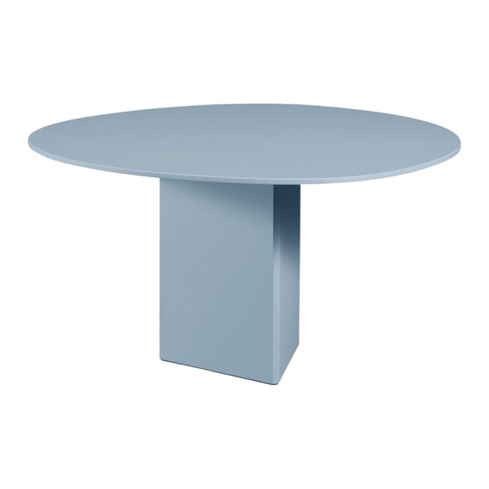 Round table in soft blue color with a matte finish and minimalist design. Perfect for modern decor.