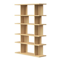 Light wood bookshelf with clean lines and a minimalist design, featuring an open, rectangular pattern.