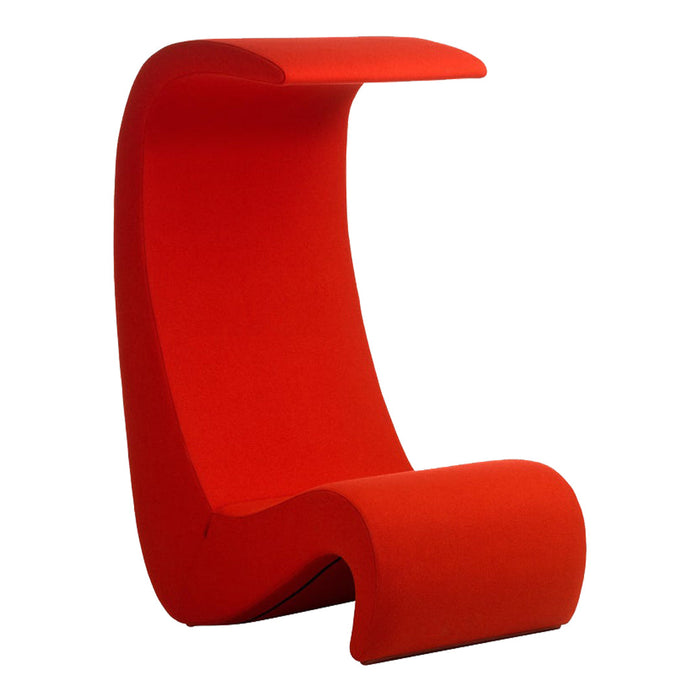 Vibrant red modern chair with a smooth, curved design, featuring a minimalist style and no visible patterns.