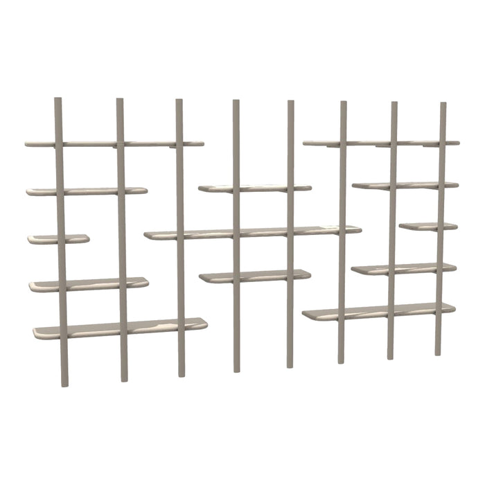 Modern beige shelving unit with sleek lines and simple pattern, ideal for any contemporary space.