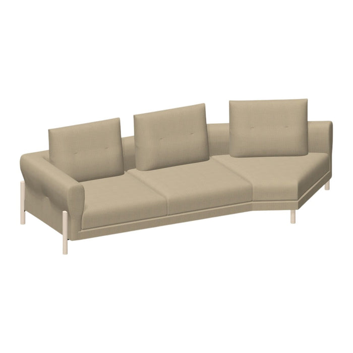 Light beige sectional sofa with smooth upholstery and simple, modern design. Perfect for minimalist decor.