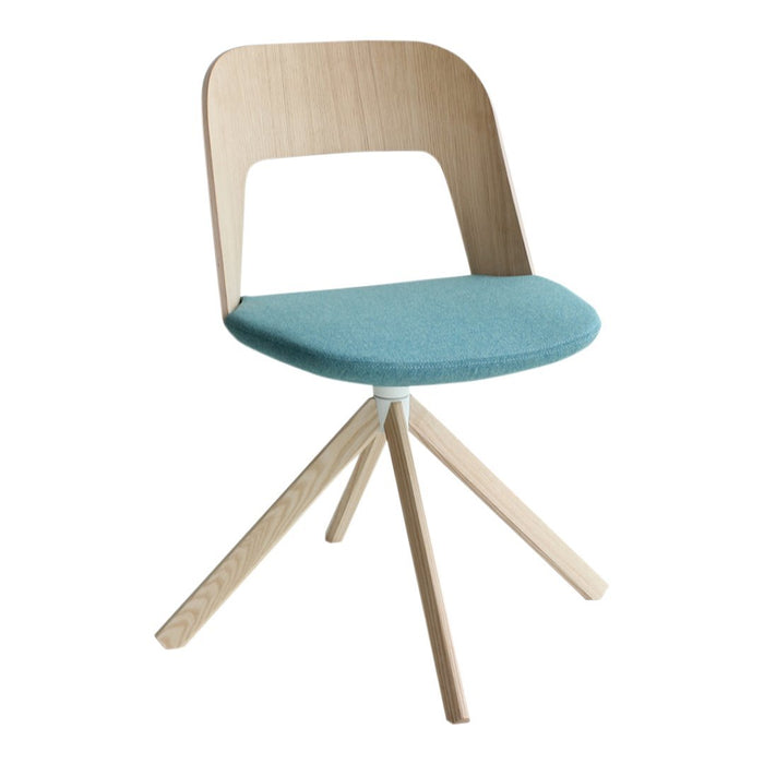 Light wood chair with a soft teal upholstered seat and minimalist design. Perfect for modern home decor.