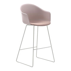 Mani Plastic Armshell Bar Stool - Milk Steel Sled Base - Seat Upholstered
