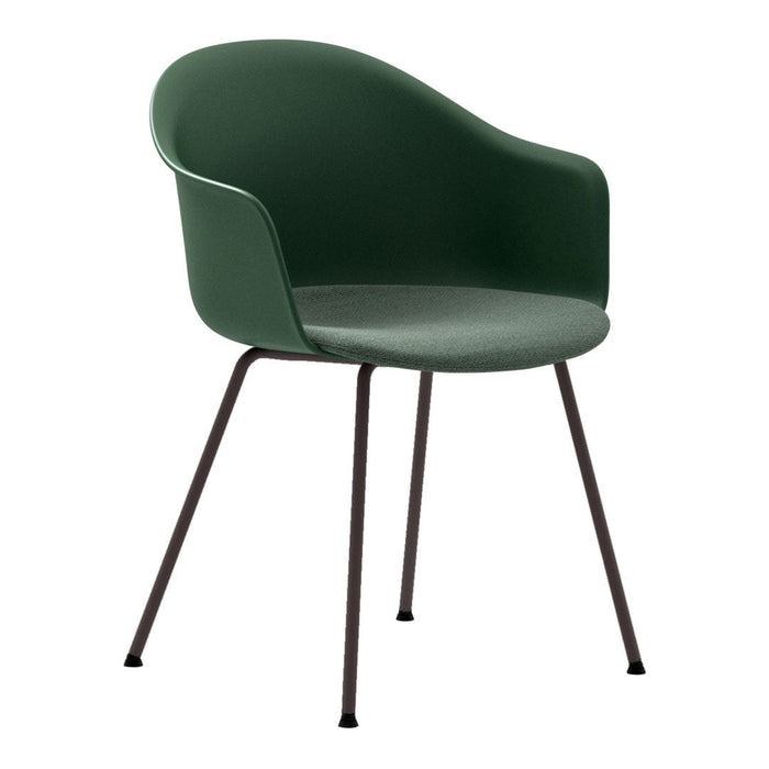 Green ergonomic chair with a smooth finish and dark metal legs. Perfect for modern interiors.