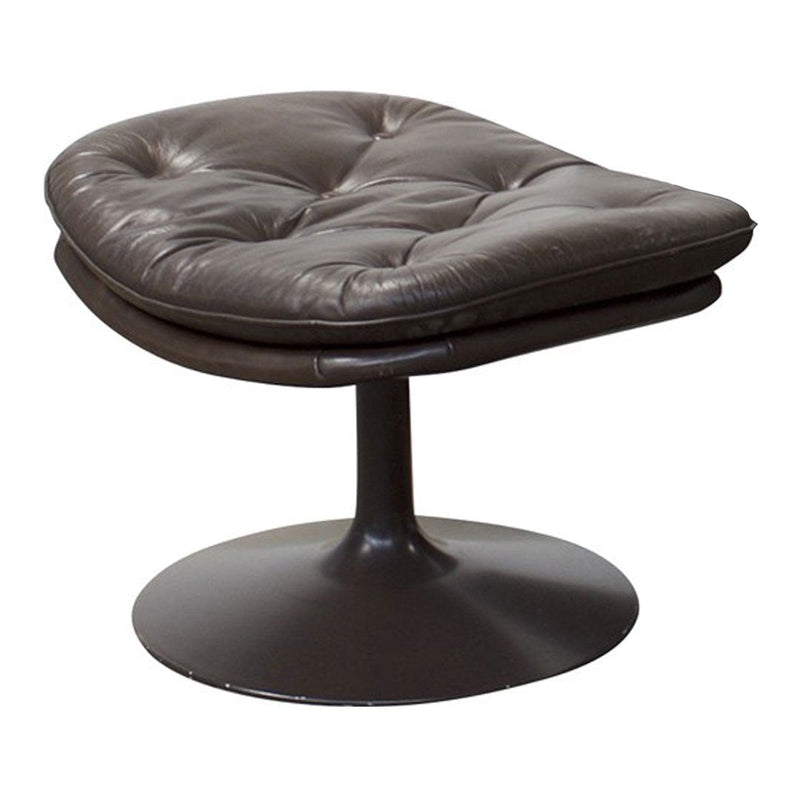 Brown leather swivel chair with tufted pattern and sleek black base, perfect for modern decor.