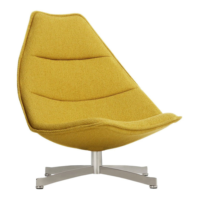 Stylish yellow lounge chair with a smooth, modern design and subtle channel tufting on soft upholstery.