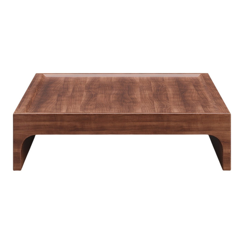 Solid walnut wood coffee table with a smooth, rich brown finish and minimalistic design, ideal for modern decor.