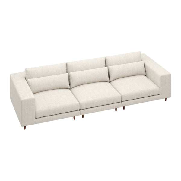 Modern cream sofa with a minimalist design and soft, solid fabric upholstery. Perfect for contemporary decor.