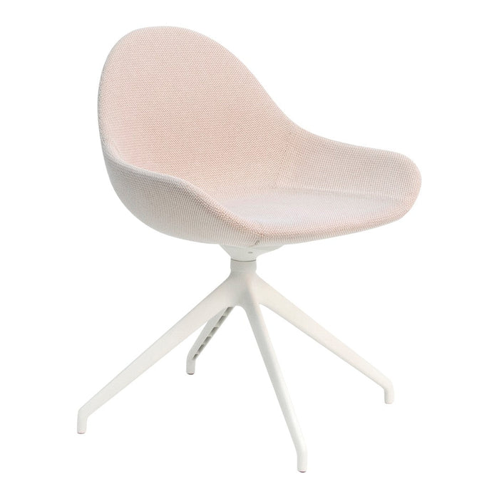 Pink mesh chair with a sleek white base, featuring a smooth, modern design. Ideal for stylish interiors.
