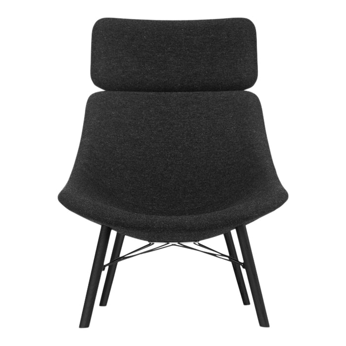 Stylish black upholstered chair with a smooth finish and minimalist design, featuring sleek metal legs.