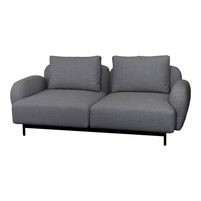 Stylish gray fabric sofa with clean lines and plush cushions, complemented by sleek black metal legs.
