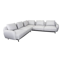 Stylish L-shaped sectional sofa in soft gray fabric with smooth lines and plush cushions, perfect for modern decor.