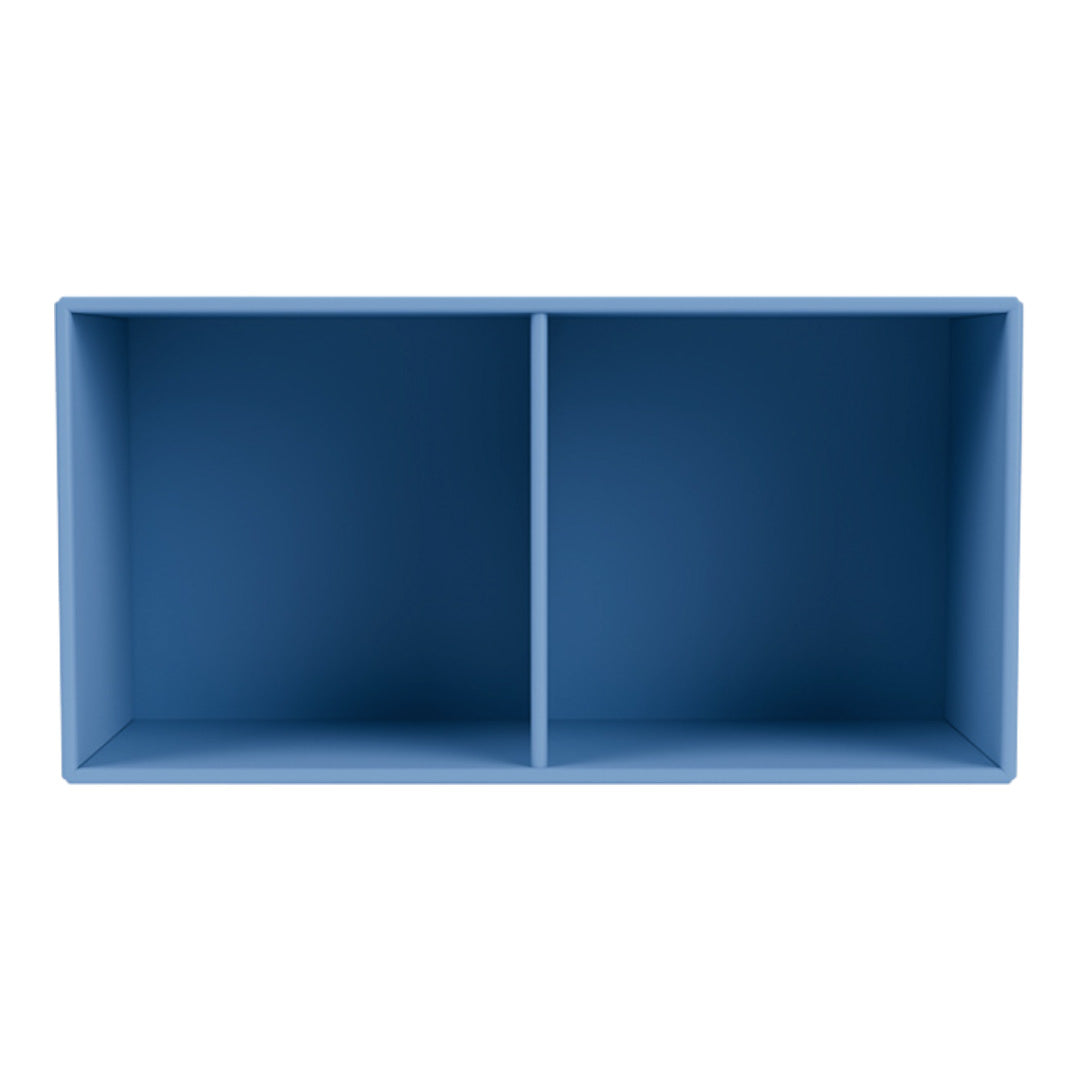 "Two-compartment shelf in a soft blue hue with a smooth, matte finish, perfect for modern decor."