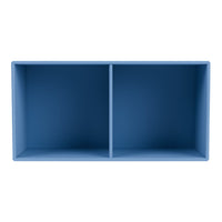 "Two-compartment shelf in a soft blue hue with a smooth, matte finish, perfect for modern decor."