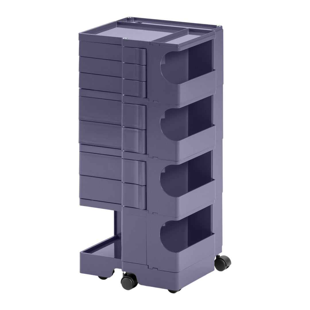 Purple storage cart with five drawers and a sleek design, perfect for organizing any space.