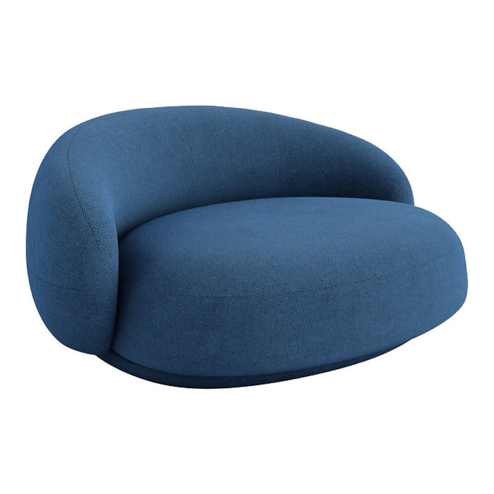 Stylish deep blue rounded sofa with a smooth, modern fabric texture. Perfect for contemporary living spaces.