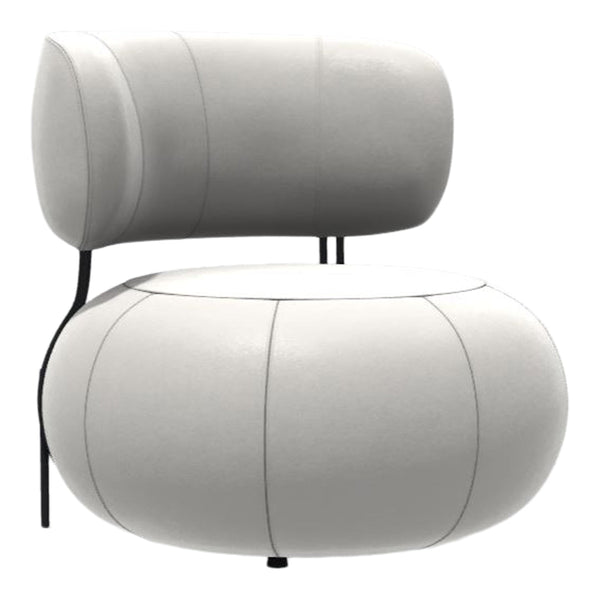 Modern white upholstered chair with a rounded design and subtle seam details, perfect for minimalist decor.