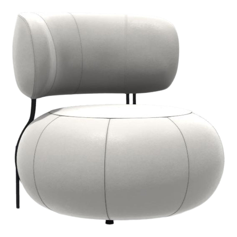 Modern white upholstered chair with a rounded design and subtle seam details, perfect for minimalist decor.