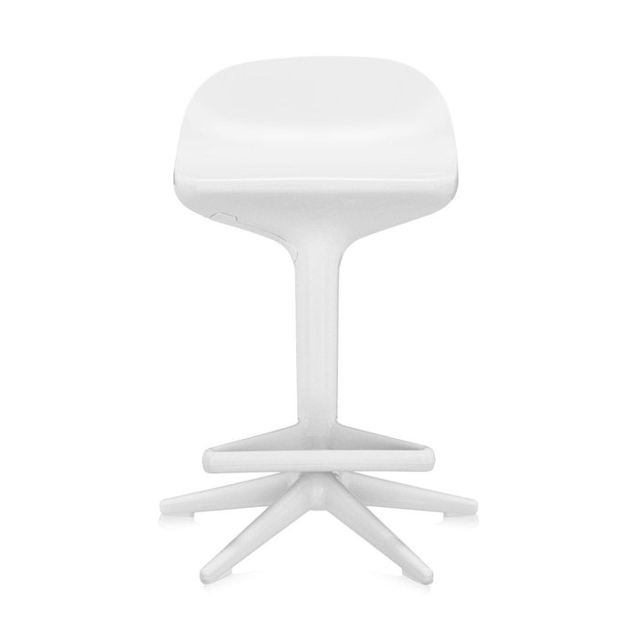 White modern stool with a sleek design and smooth surface, featuring a minimalist style and sturdy base.