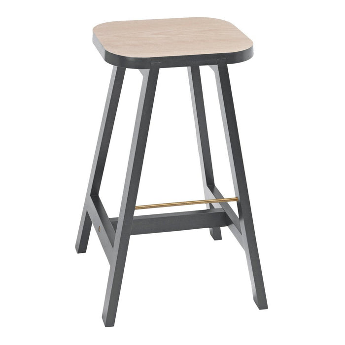 Natural wood top with a smooth finish, contrasted by a sleek black metal frame and subtle gold accent.
