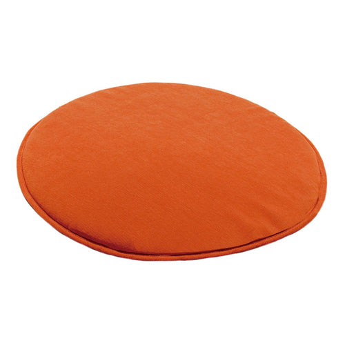 Round orange cushion with a smooth texture, perfect for adding a pop of color to any seating area.