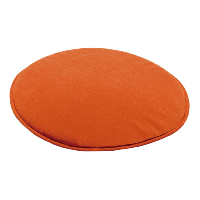 Round orange cushion with a smooth texture, perfect for adding a pop of color to any seating area.