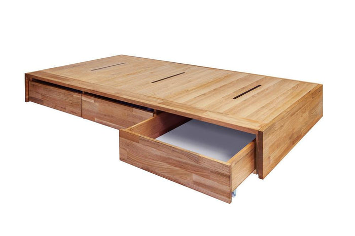 Natural wood coffee table with a sleek, minimalist design featuring a warm bamboo tone and subtle grain patterns.