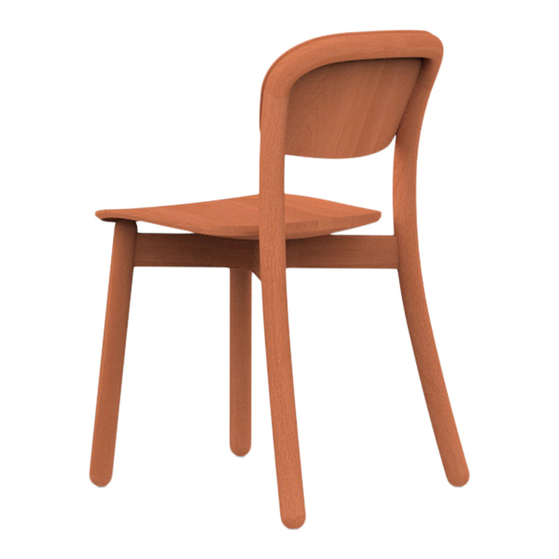 Rustic terracotta dining chair with smooth wooden finish and sleek, minimalist design. Perfect for modern interiors.