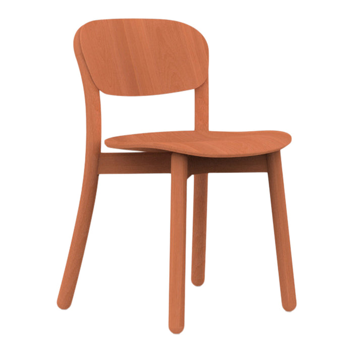 Rustic orange wooden chair with a smooth finish and minimalist design, perfect for modern decor.