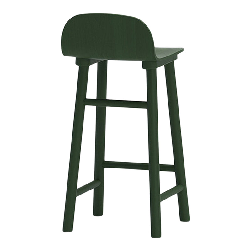 Green wooden bar stool featuring a sleek design and smooth finish for modern decor.