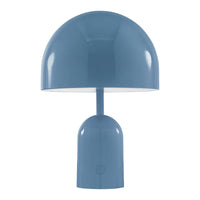 Blue dome-shaped table lamp with a smooth, glossy finish and a minimalistic design. Perfect for modern decor.