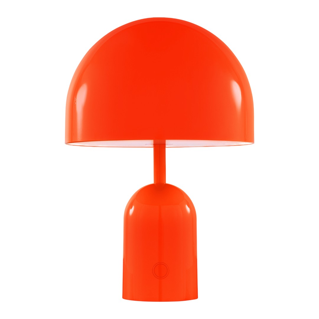 Bright orange mushroom-shaped lamp with a sleek, modern design and smooth, glossy finish. Perfect for adding a pop of color.