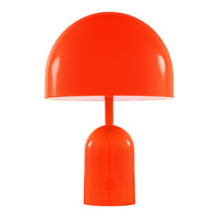 Bright orange mushroom-shaped lamp with a sleek, modern design and smooth, glossy finish. Perfect for adding a pop of color.