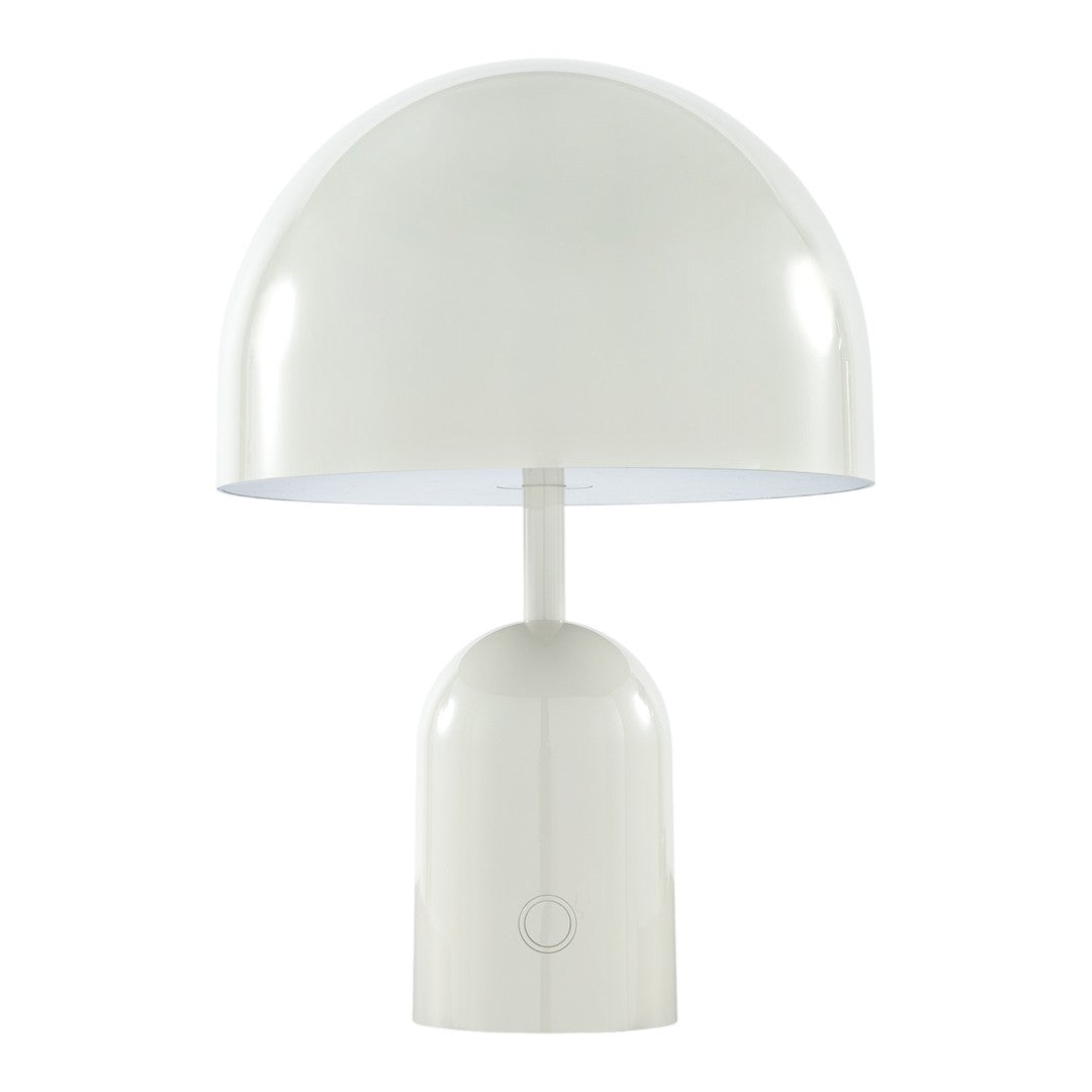 White modern table lamp with a smooth, rounded dome shade and a sleek, minimalist base. Perfect for any decor.