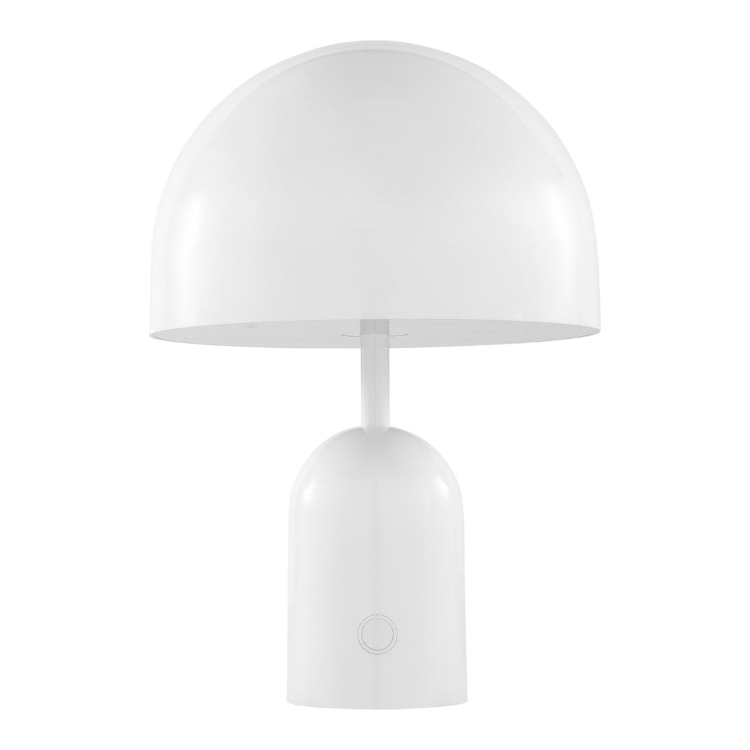 Sleek white lamp with a dome-shaped shade and minimalist design, perfect for modern decor.