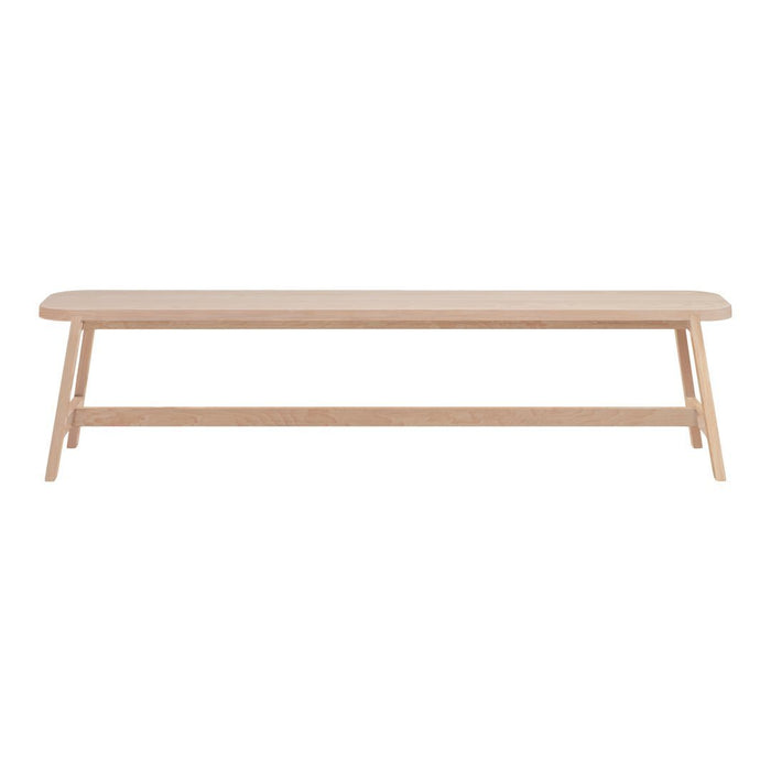 Light natural wood bench with a smooth finish and simple, minimalist design. Ideal for modern decor.
