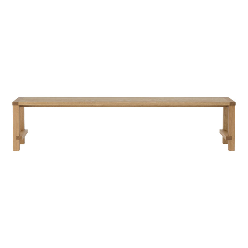 Natural wood bench with a smooth, light oak finish and simple, clean lines. Ideal for modern or rustic decor.