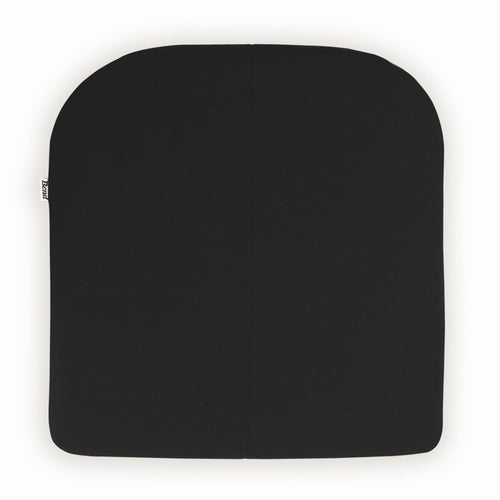 Black square cushion with smooth, solid color design, featuring rounded corners for added style and comfort.
