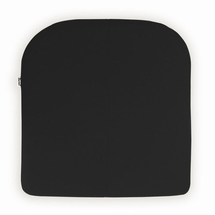 Black square cushion with smooth, solid color design, featuring rounded corners for added style and comfort.