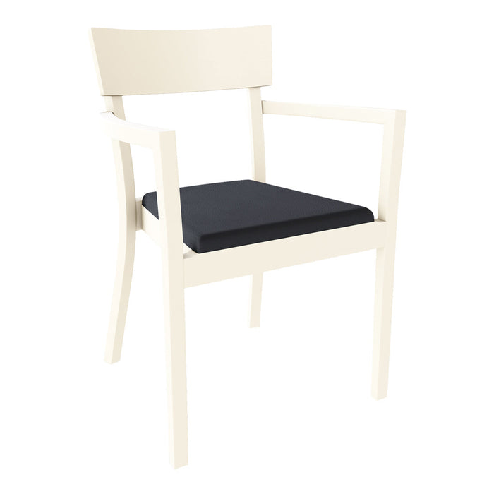 Modern cream armchair with a sleek black cushion for a stylish contrast. Ideal for contemporary decor.